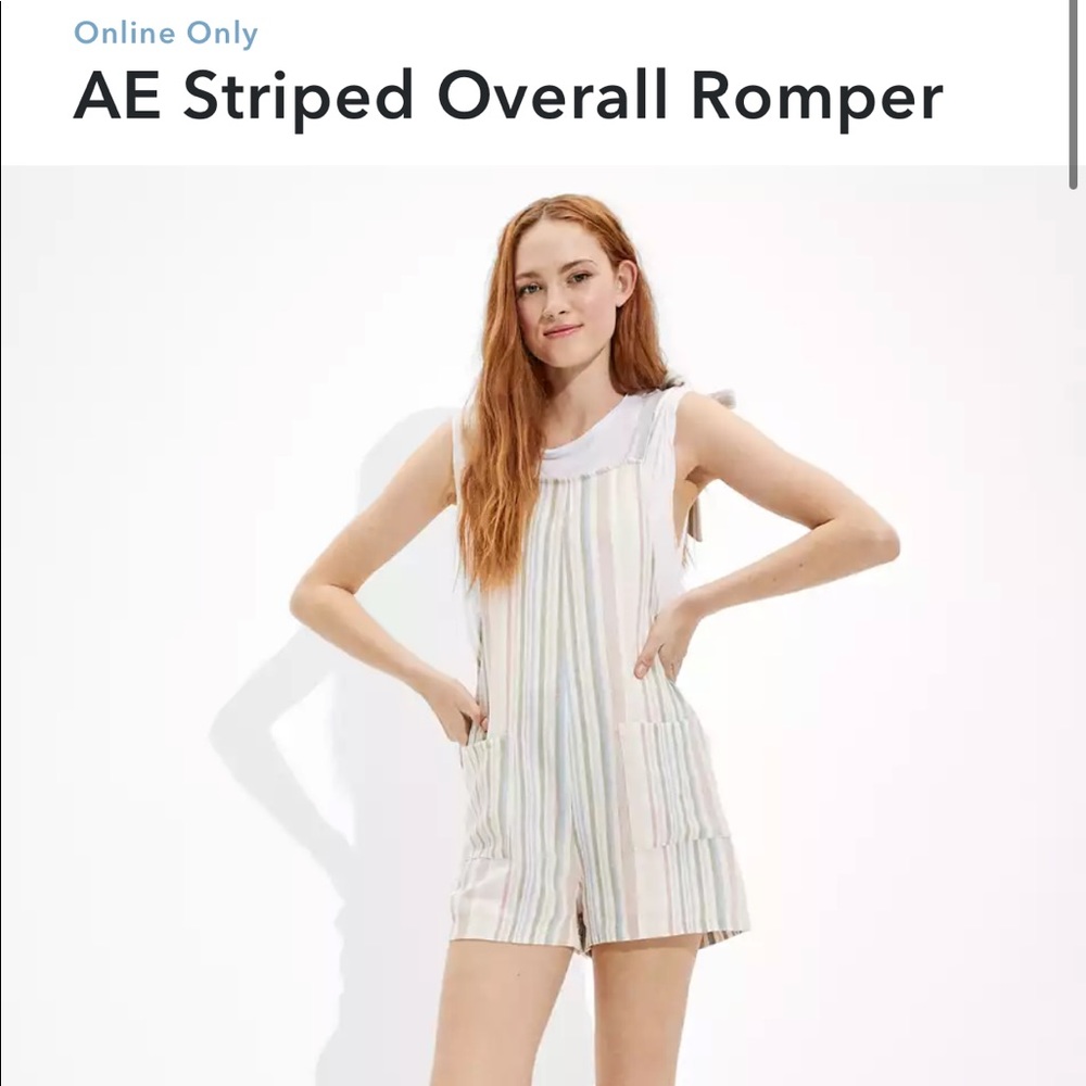 American Eagle Striped Shoulder Tie Overall Romper